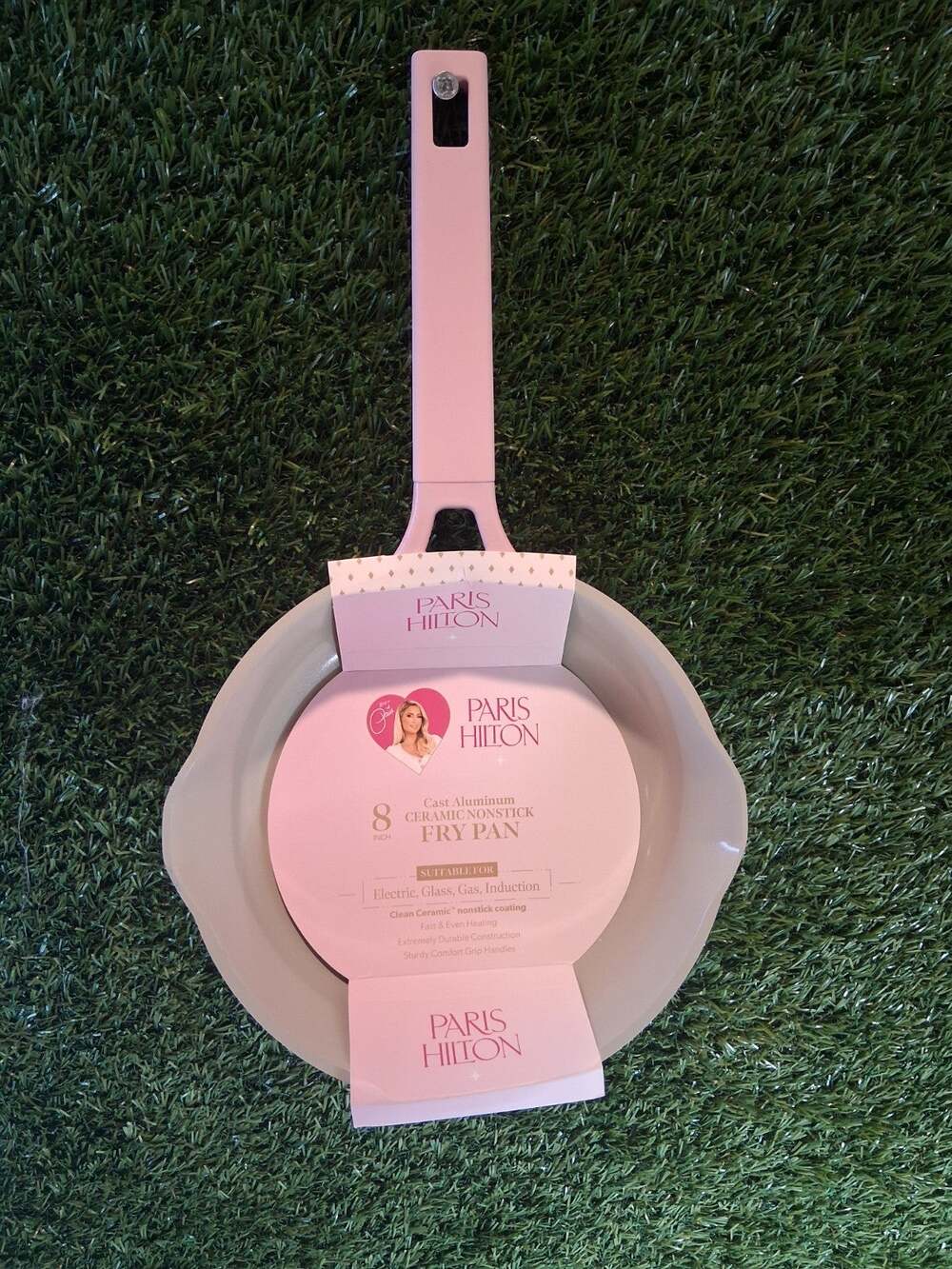Paris Hilton 8" Cast Aluminum Fry Pan Pink Ceramic Nonstick Skillet Pour Spouts